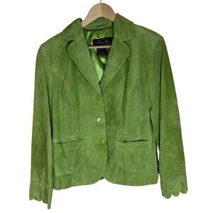 VTG Green women’s Leather Blazer Green Small Twee Cottage Scalloped Sleeve